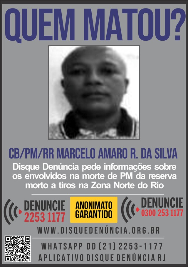 PM da reserva é morto na Zona Norte do Rio; Disque Denúncia divulga cartaz